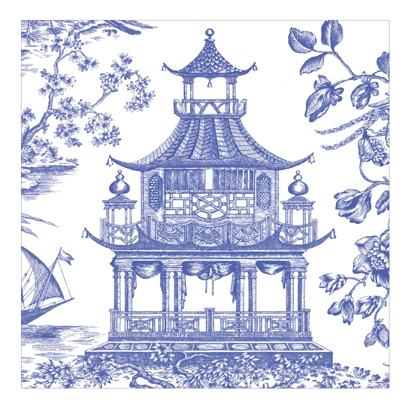 Tovagliolo da pranzo Caspari Chinoiserie Toile Pagoda Blu Blu