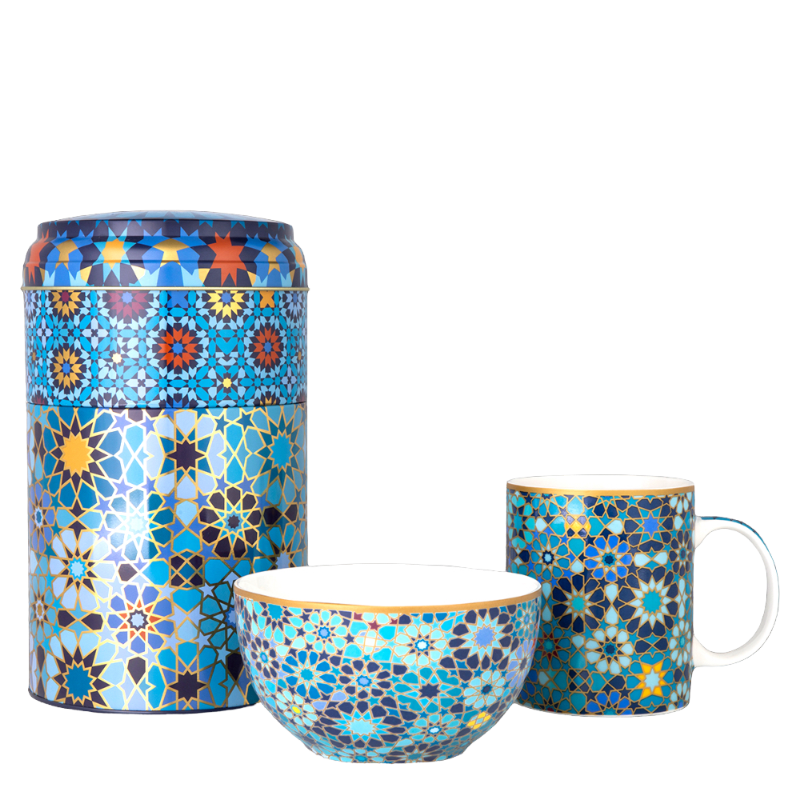 Set di cereali Images d'Orient, tazza e tazza di stoviglie in latta Moucharabieh Blue