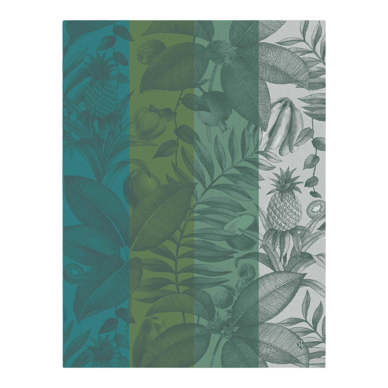 Asciugamano da tè Le Jacquard Francais Fruits Exotiques Verde palma Blu turchese